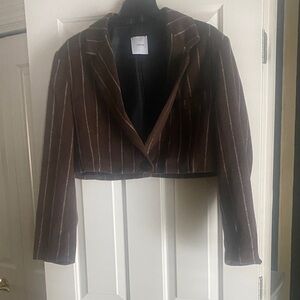 Brown Striped Cropped Jacket